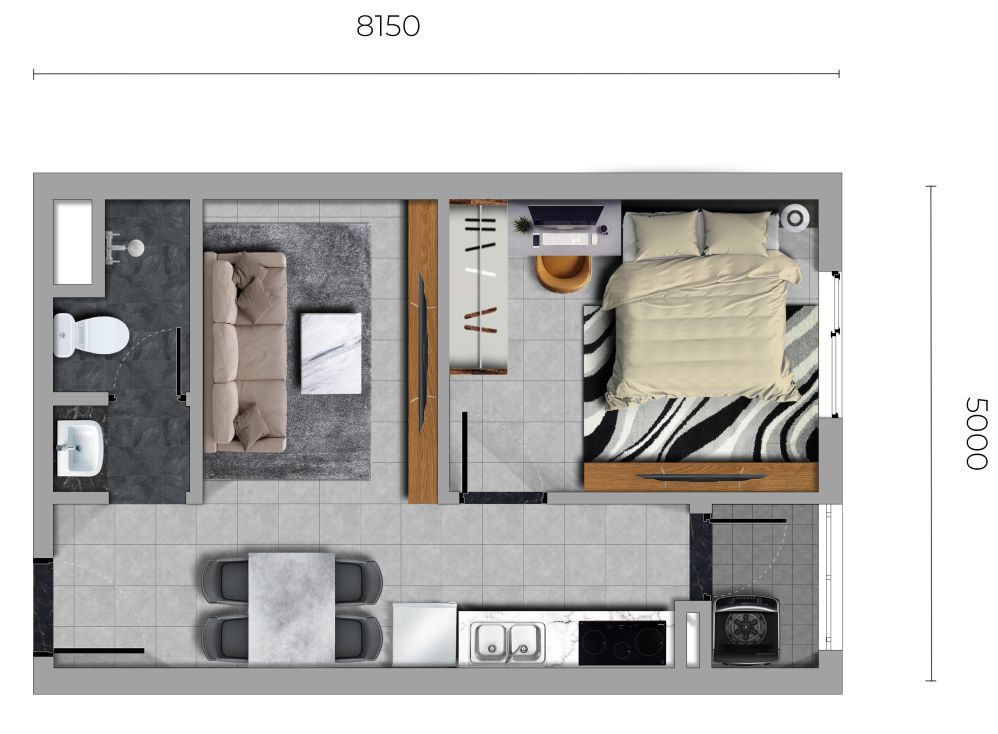 thiết kế căn hộ tecco felice tower tân uyên 1 phòng ngủ