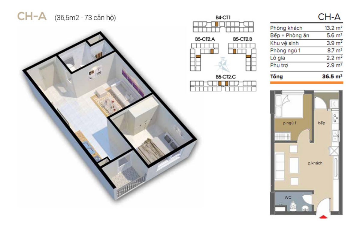 Thiết kế mặt bằng Chung cư NOXH EcoHome 1 Cổ nhuế: căn hộ 1 phòng ngủ - 2PN 3 PN