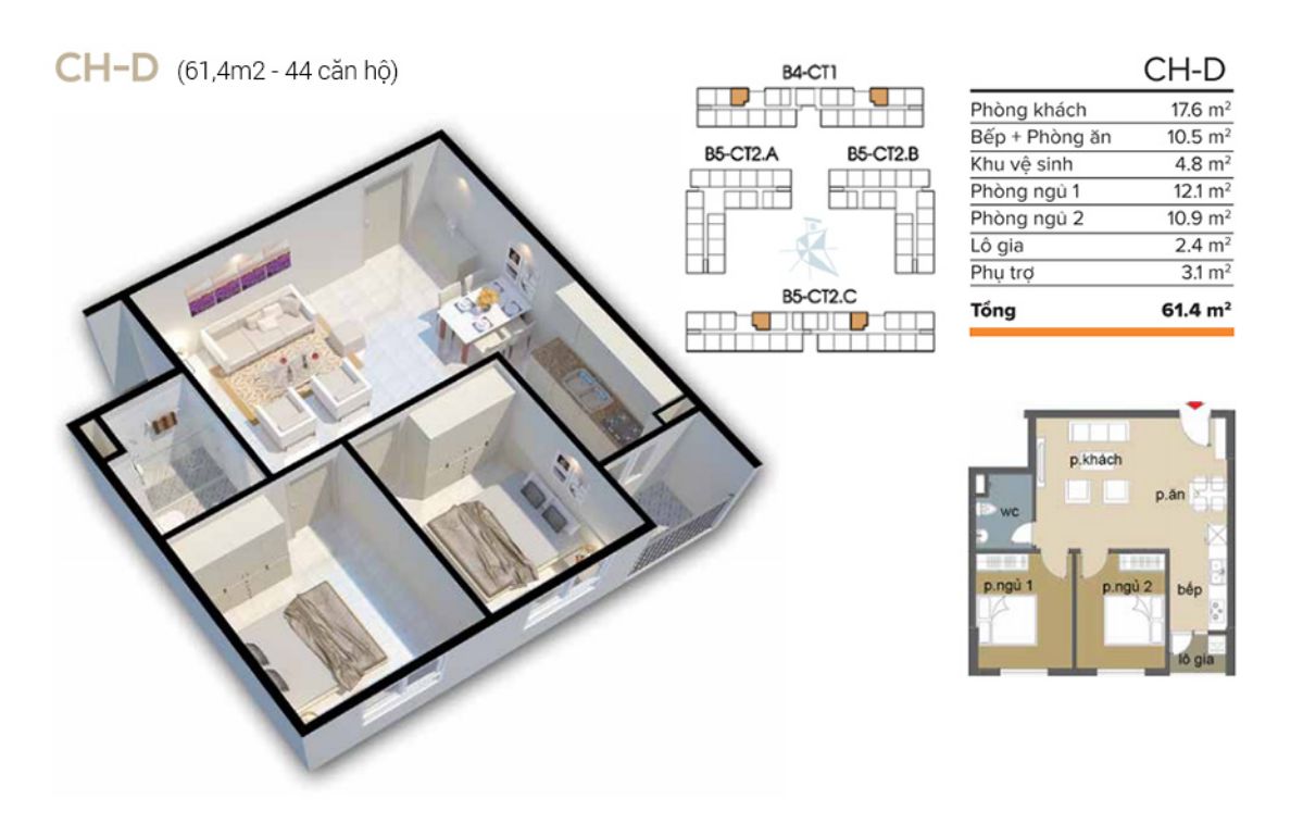 Thiết kế mặt bằng Chung cư NOXH EcoHome 1 Cổ nhuế: căn hộ 1 phòng ngủ - 2PN 3 PN