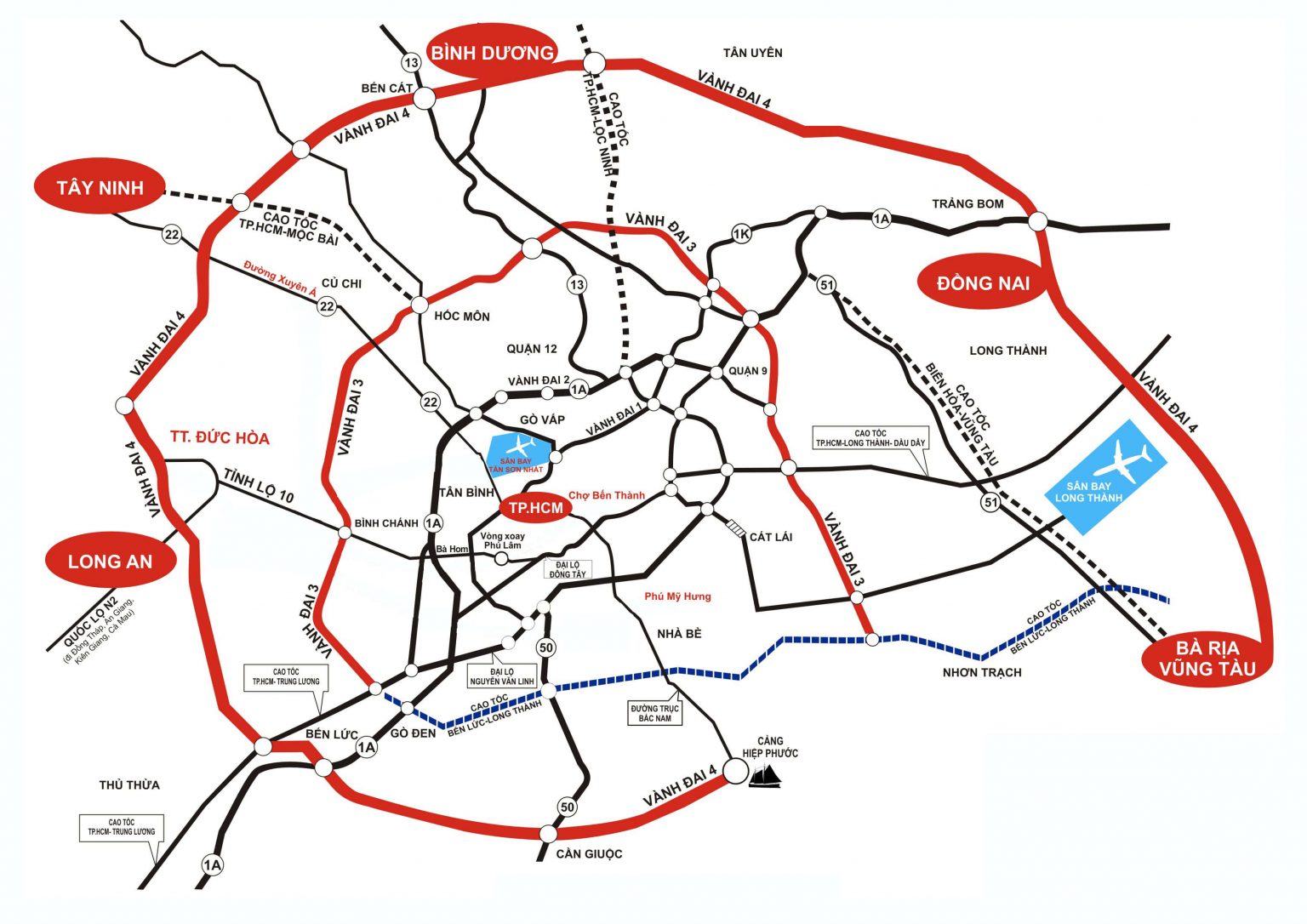 Bản đồ Đường Vành Đai 3 Vành Đai 4 Thành phố Hồ CHí Minh TPHCM - Nam Long City