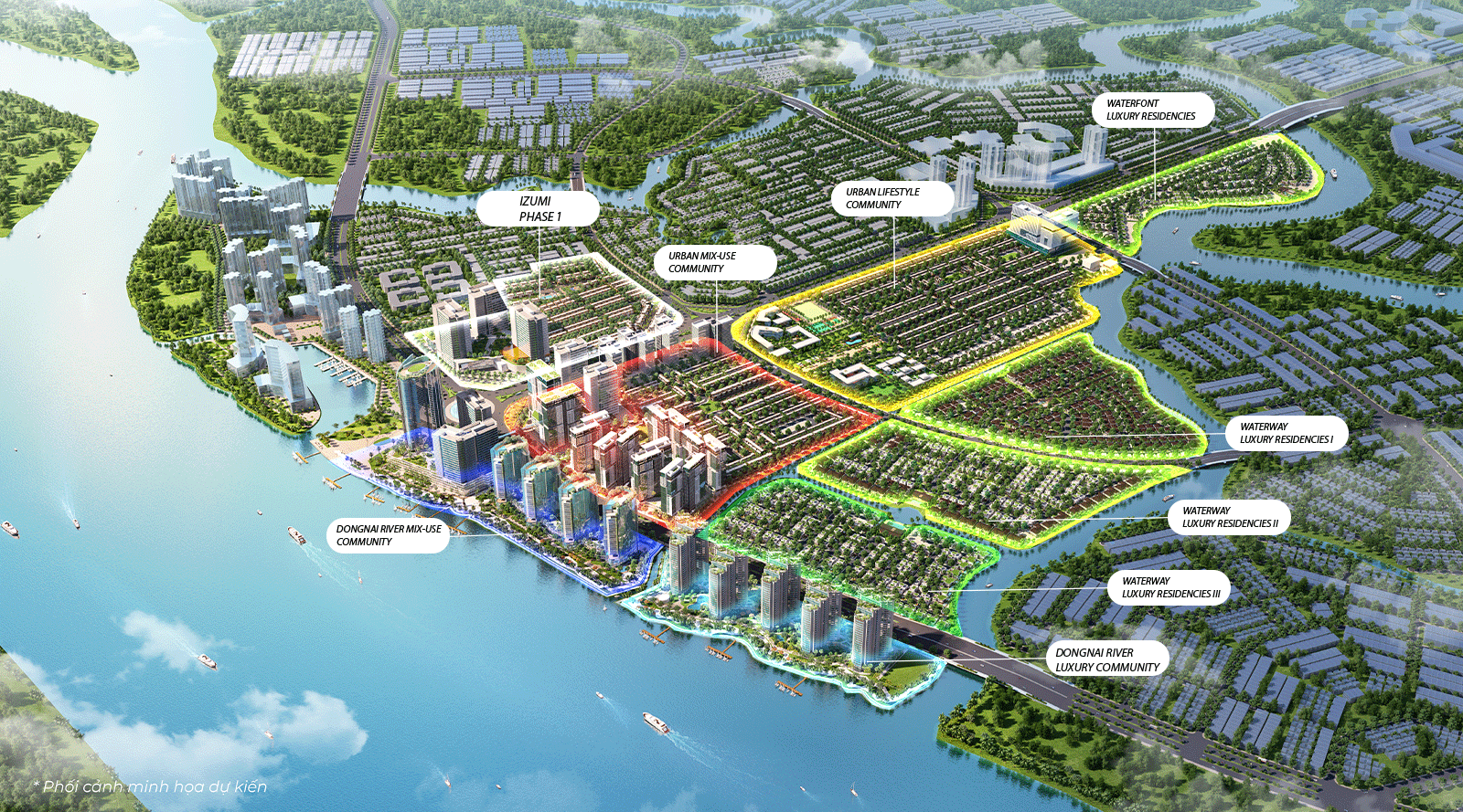 mặt bằng quy hoạch tổng thể các phân khu Izumi City Đồng Nai