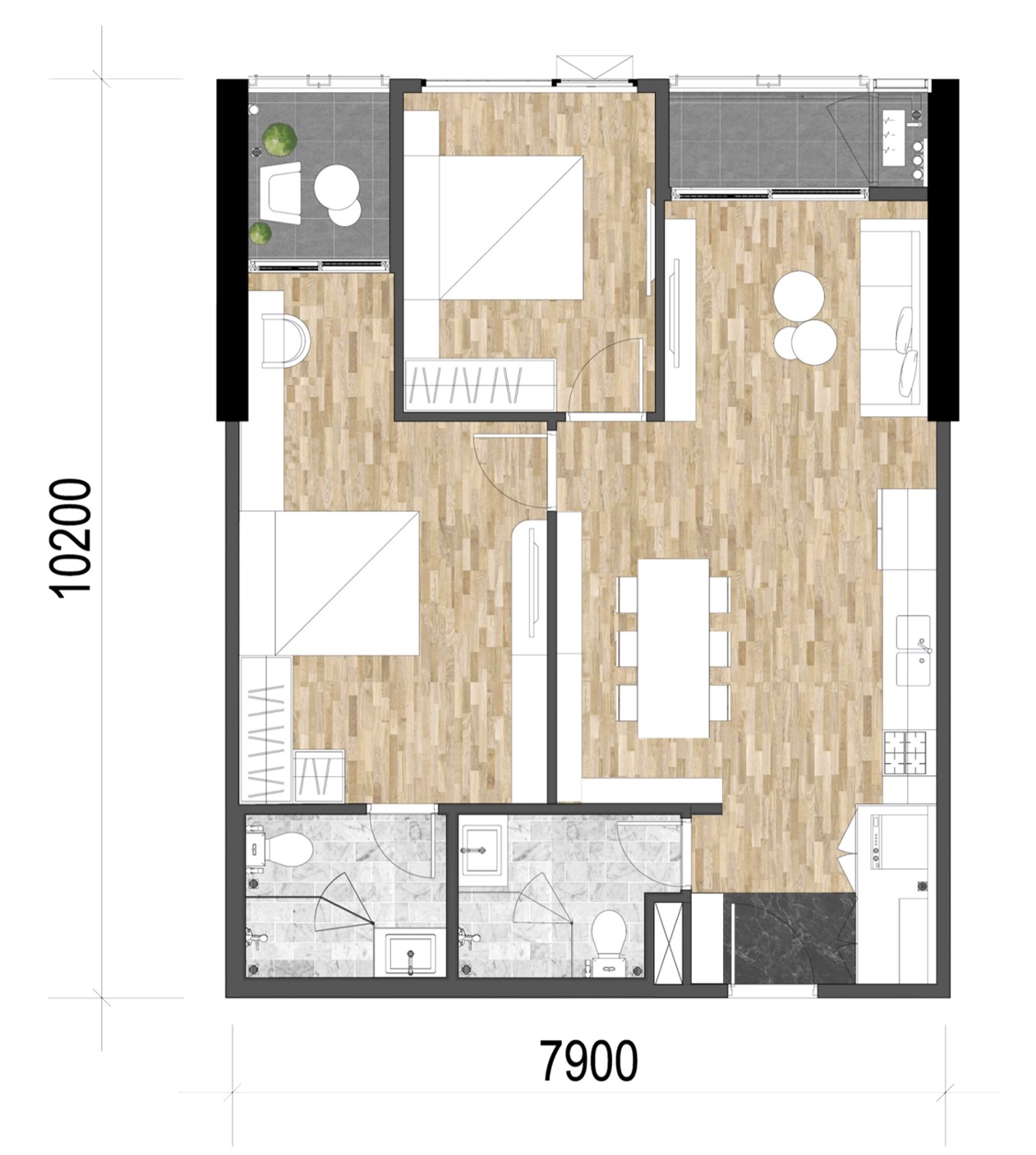 thiết kế layout mặt bằng căn hộ block AK NEO AK 10 AKARI CITY loại căn hộ B 2