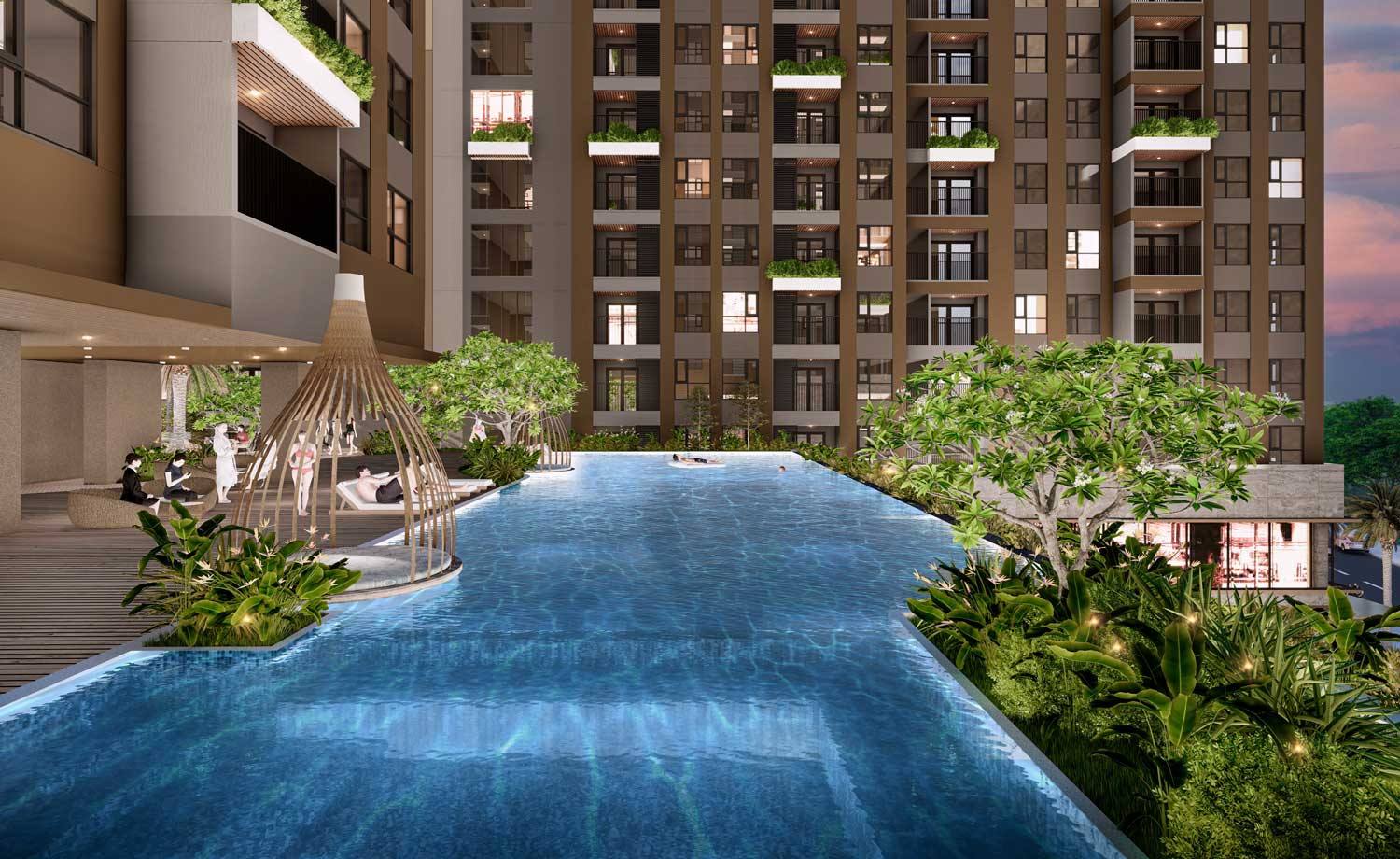 Tiện ích hồ bơi chung cư A&T Sky Garden Thuận An 